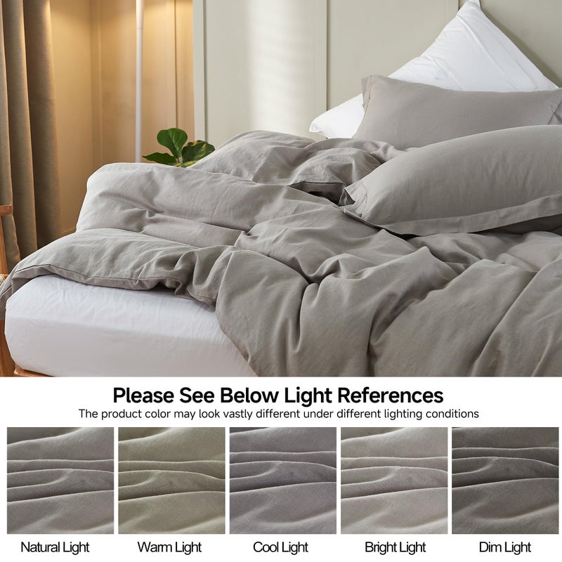 Simple&Opulence French Linen Duvet Cover Set 68" x 86"- 2 Pieces (1 Comforter Cover,1 Pillowcase)- Natural Flax Cotton Blend-Solid Color Breathable Farmhouse Bedding-Grey, Twin - Image 4